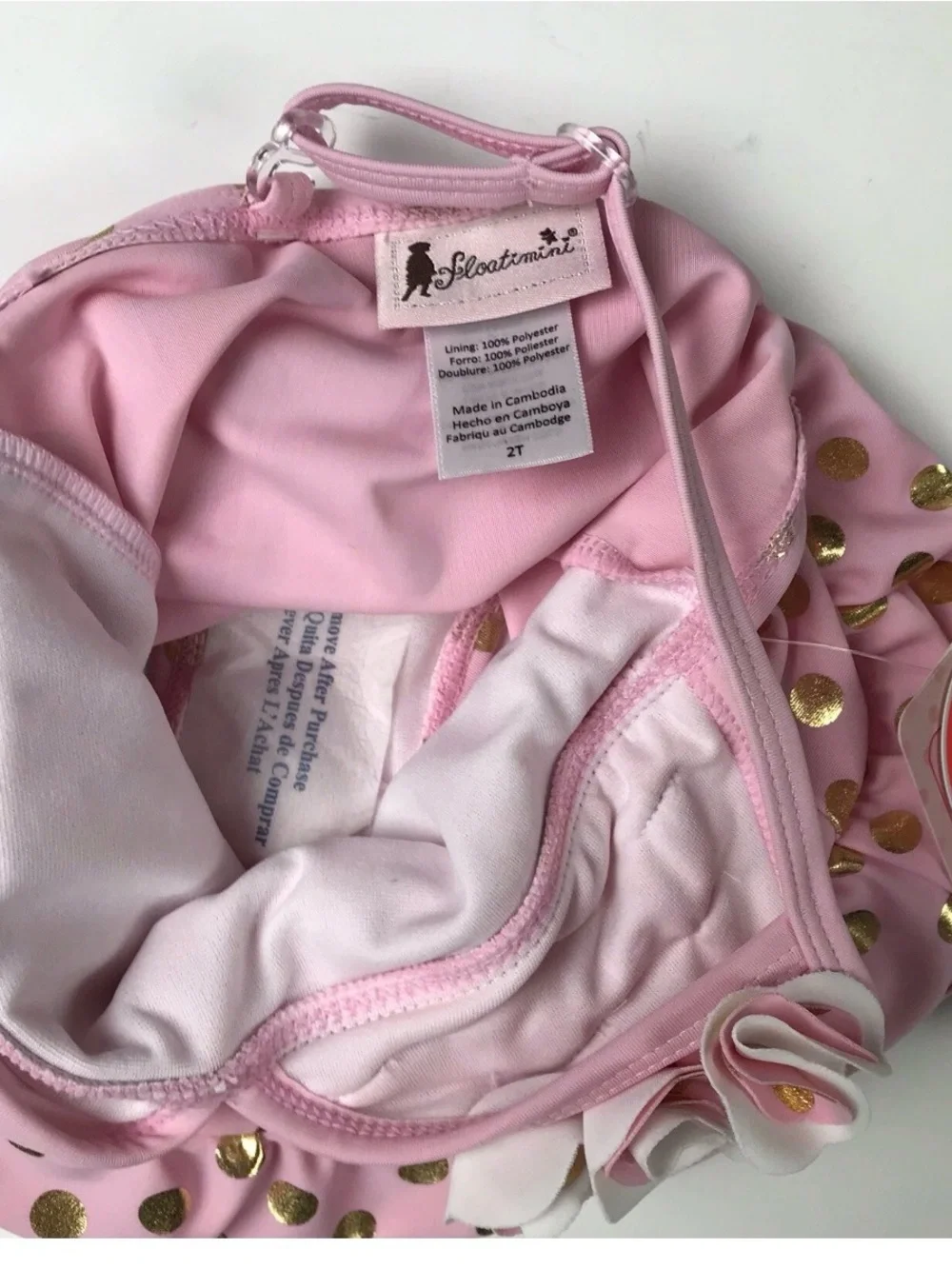Floatimini Girls Swim Suit One Piece Lined Pink Gold Youth Size 2T Swimsuit